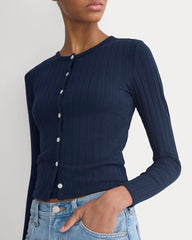 Cardigan In Pointelle | Deep Navy