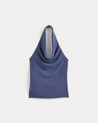 Halter Cowlneck Top In Butterknit | Washed Navy
