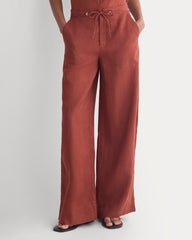 Wide-Leg Drawstring Pant In Linen | Henna Red