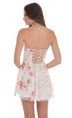 Sequin Floral Strapless Dress-White