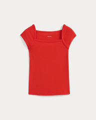 Retrosoft Cotton Square-Neck Tee | Fiery Red