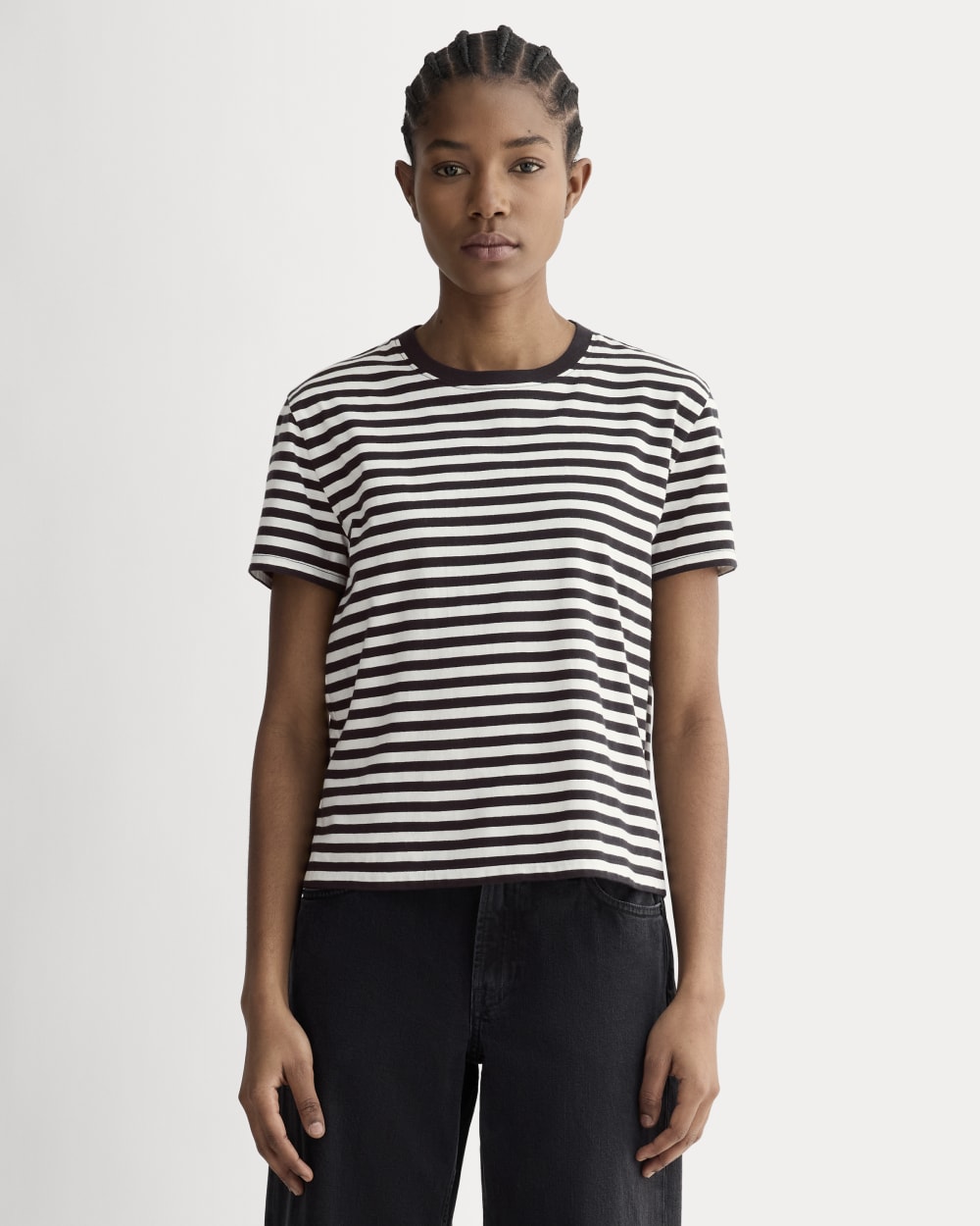 The Box-Cut Tee In Essential Cotton | Black / Bone | No Pocket