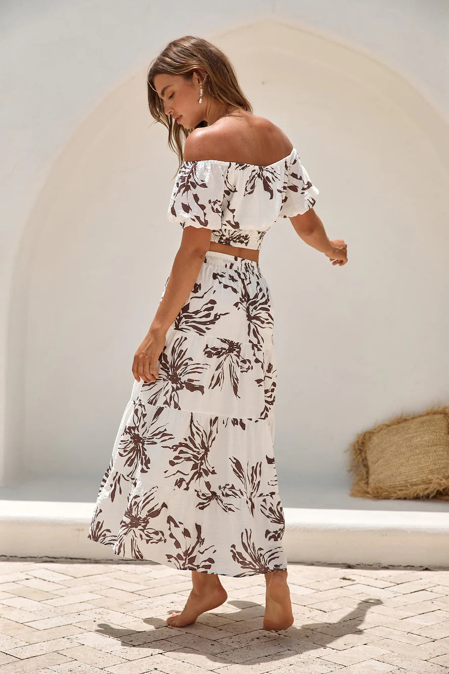 Island Whisper Off Shoulder Crop Top Brown