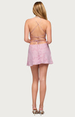 Edikted Floral Embroidered Chiffon Backless Mini Dress