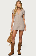 Edikted Arli Gingham Button Up Romper