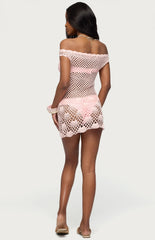Edikted Paraiso Off Shoulder Crochet Mini Dress