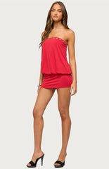 Third Charm Shine Cinched Strapless Mini Dress