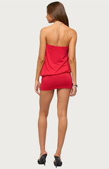Third Charm Shine Cinched Strapless Mini Dress