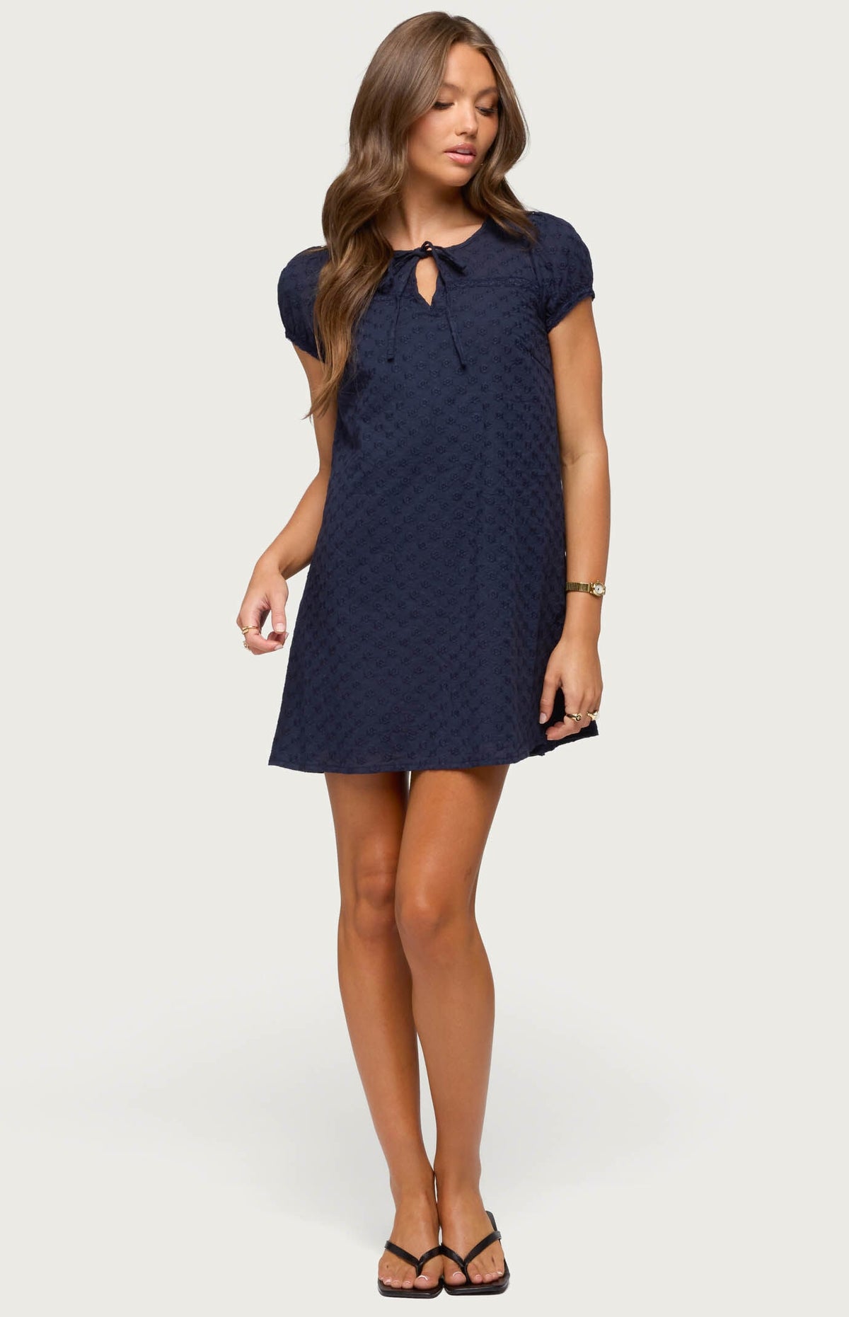 Edikted Mariella Lace Eyelet Mini Dress