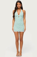 Edikted Alizah Scalloped Lace Halter Mini Dress
