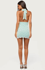 Edikted Alizah Scalloped Lace Halter Mini Dress