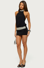 Edikted Backless Beaded High Neck Mini Dress