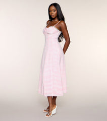 Brunch Booked Gingham Print A-Line Midi Dress
