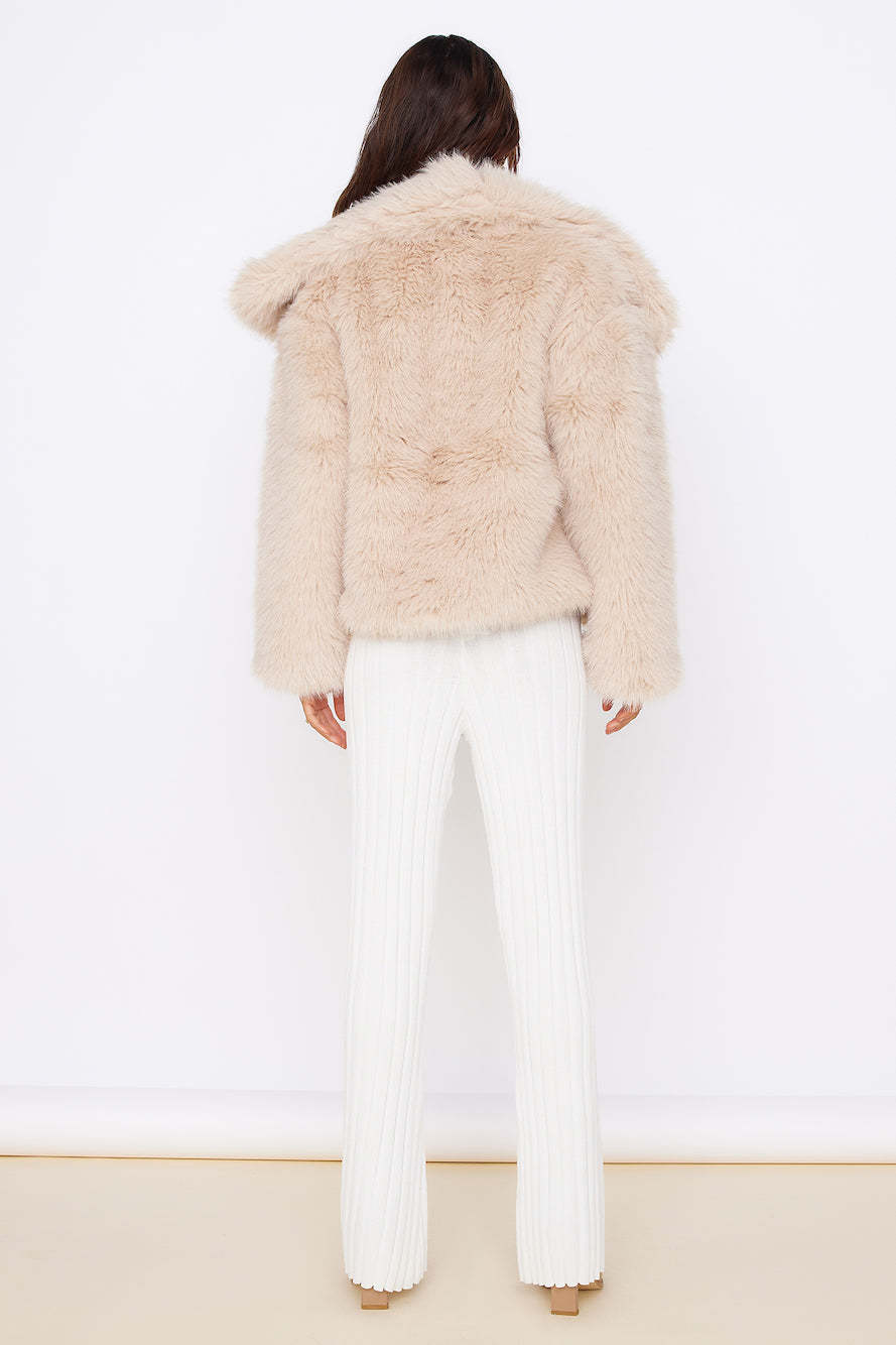 Snowflakes Falling Faux Fur Coat Cream