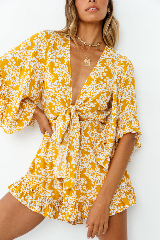 Rushing Back Playsuit Mustard