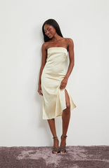 Beverly and Beck Strapless Satin Midi Dress