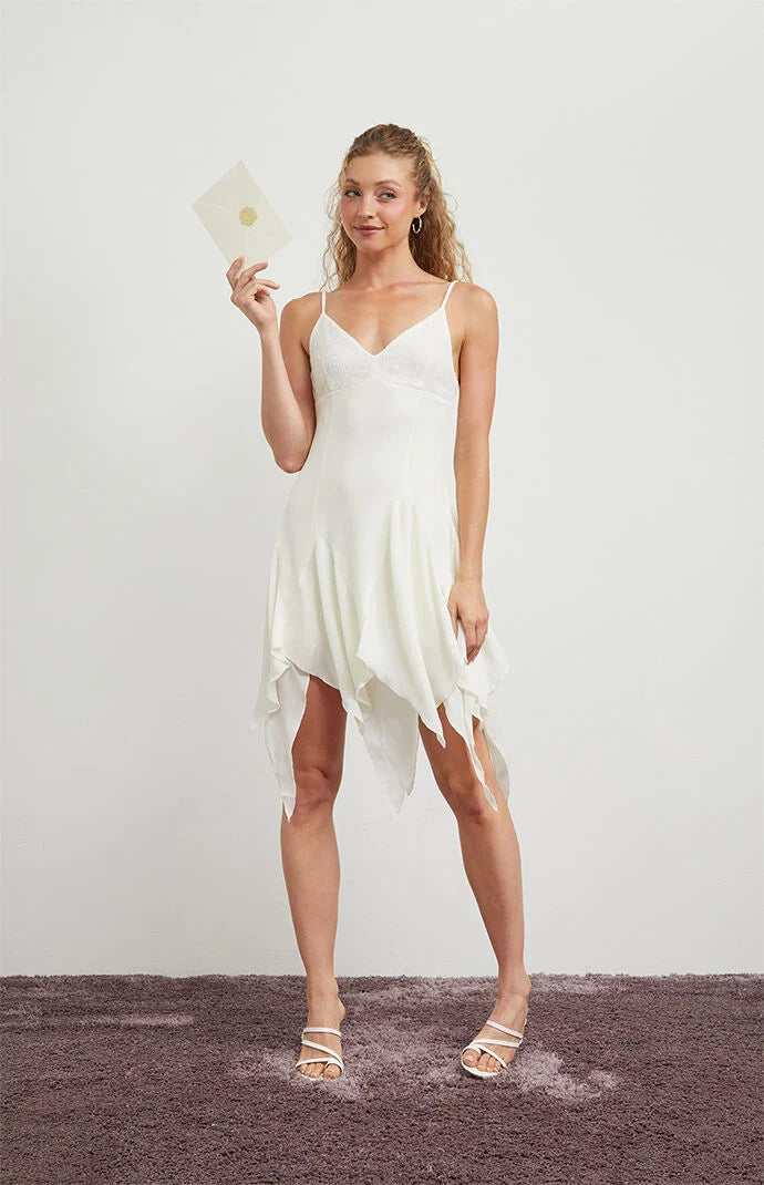 Beverly and Beck Lace Bustier Ruffle Hem Mini Dress