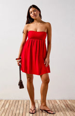 Your Favorite Tie Back Strapless Babydoll Mini Dress