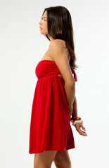 Your Favorite Tie Back Strapless Babydoll Mini Dress