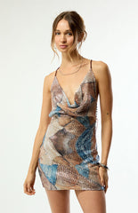 Third Charm Sloan Sequin Beaded Back Cowl Mini Dress