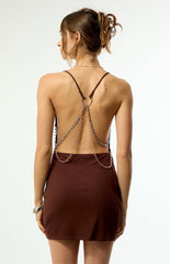 Third Charm Sloan Sequin Beaded Back Cowl Mini Dress