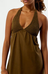 Your Favorite Smocked Halter Linen Mini Dress