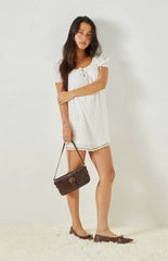 Beverly and Beck Naomi Lace Trim Short Sleeve Babydoll Dress