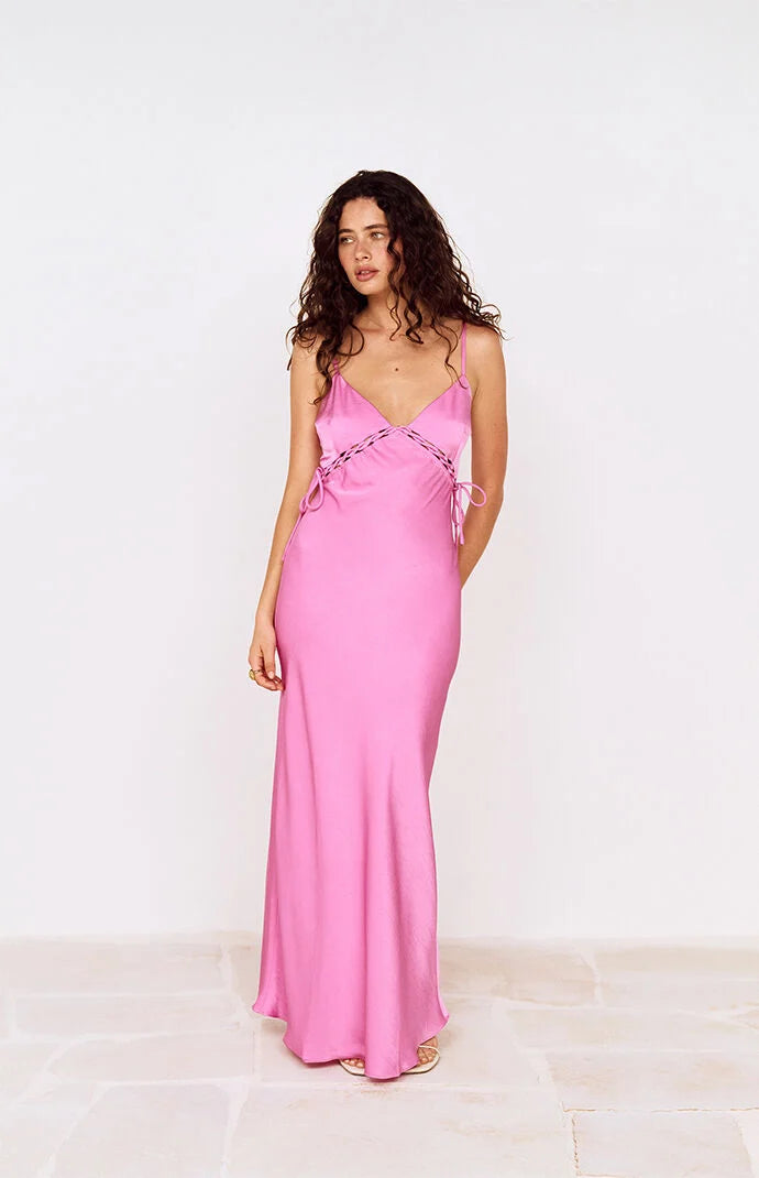MINKPINK Fuchsia Chiara Lace Detail Maxi Dress