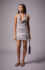 Third Charm Addy Zebra Sequin Cowl Mini Dress