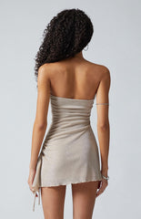 Third Charm Shine Cinched Strapless Mini Dress
