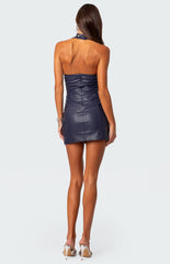 Edikted Fiia Lace Up Faux Leather Mini Dress