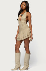 Edikted Shredded Backless Halter Mini Dress