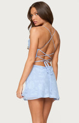 Edikted Velvet Embroidered Backless Mini Dress