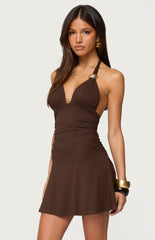 Edikted Rafaella Ruched Halter Mini Dress