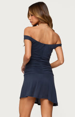 Edikted Robynne Asymmetric Off Shoulder Mini Dress