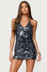 Edikted Carena Sequin Halter Mini Dress