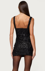Edikted Julieta Sequin Slit Mini Dress
