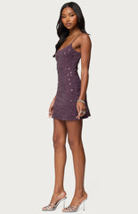 Edikted Stefanie Rhinestone Backless Mini Dress
