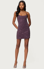 Edikted Stefanie Rhinestone Backless Mini Dress