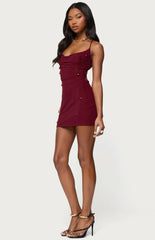 Edikted Faux Crystal Backless Mesh Mini Dress