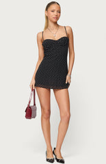 Edikted Petite Polka Dot Cupped Chiffon Mini Dress