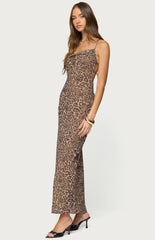 Edikted Ayanah Leopard Printed Backless Maxi Dress