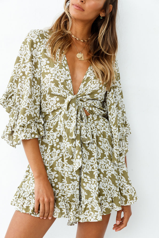 Rushing Back Playsuit Olive