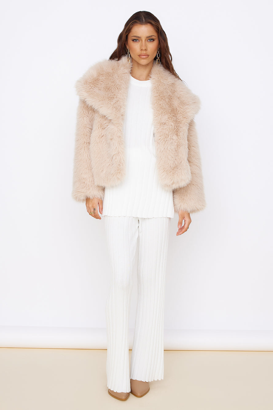 Snowflakes Falling Faux Fur Coat Cream