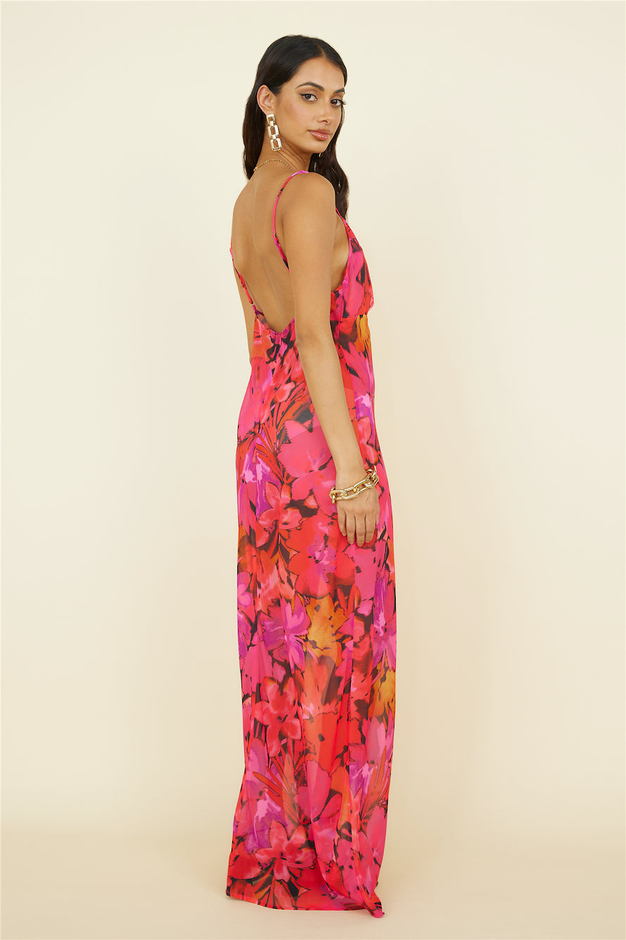 RUNAWAY THE LABEL Bad Romance Sheer Maxi Dress Pink Floral