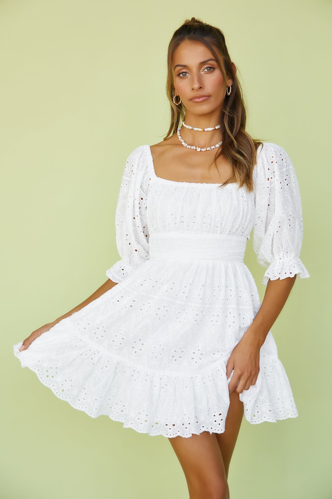 Circling Round Dress White