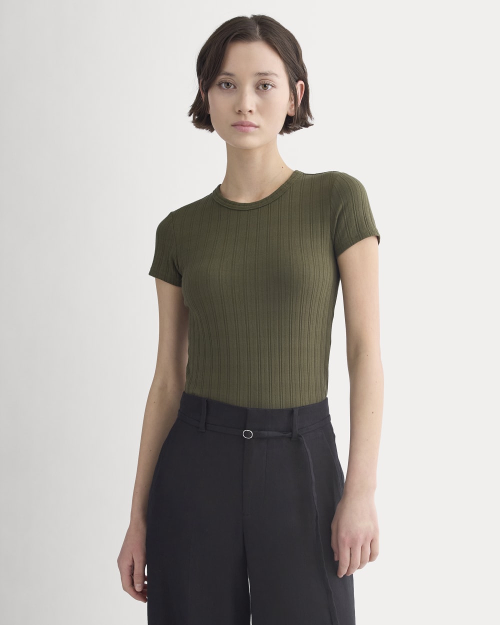 Cropped Crew In Pointelle | Olive Night