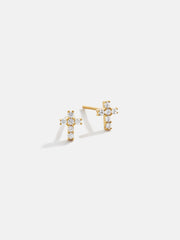 Christina 14K Gold Earrings - Pavé Cross