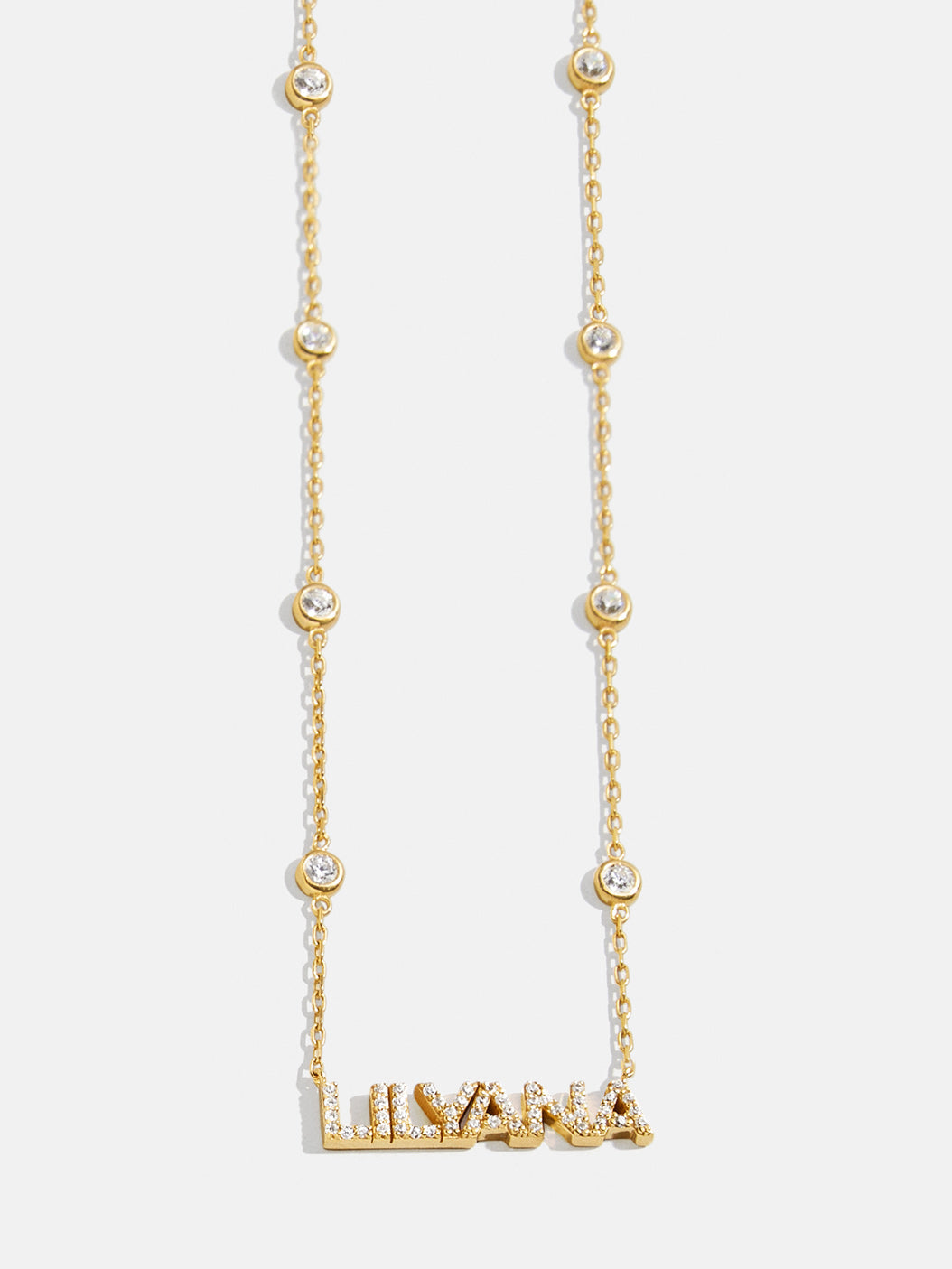 Yasmine 14K Gold Custom Nameplate Necklace - Gold/Pavé