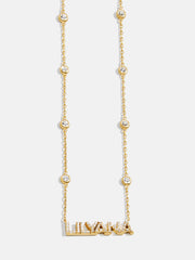 Yasmine 14K Gold Custom Nameplate Necklace - Gold/Pavé
